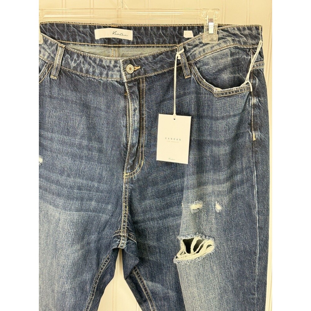 KanCan Women's Plus Size 3XL Relaxed Fit Blue Denim Distressed Jeans NWT - Picture 9 of 11